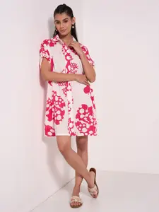 AKKRITI BY PANTALOONS Floral Printed Three-Quarter Sleeves Shirt Dress
