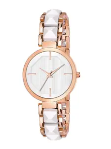 THE SHOPOHOLIC Dial & Stainless Steel Bracelet Style Straps Analogue Watch Mina White