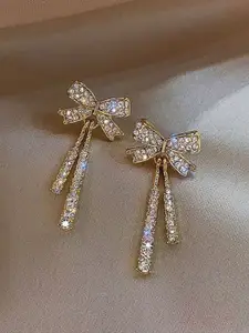 Celestique Cubic Zirconia Studded Bow Shaped Drop Earrings