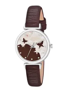 THE SHOPOHOLIC Printed Dial & Leather Straps Analogue Watch AB64-BROWN