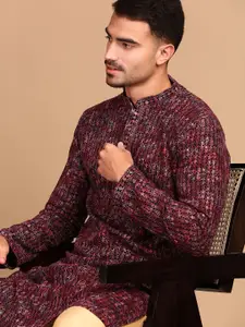 House of Pataudi Chic Geometric Chikankari Straight Kurta