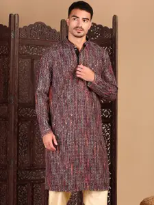 House of Pataudi Chic Geometric Pattern Chikankari Kurta With Sequin