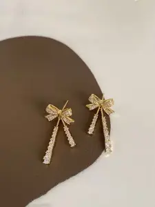 Celestique Cubic Zirconia Studded Contemporary Drop Earrings