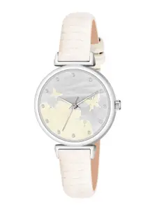 THE SHOPOHOLIC Embellished Dial & Leather Straps Analogue Watch AB64-WHITE