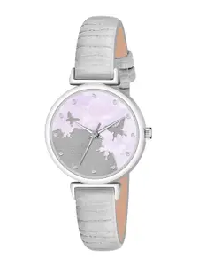 THE SHOPOHOLIC Printed Dial & Leather Straps Analogue Watch AB64-GREY
