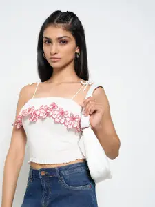 SF JEANS by Pantaloons Women Solid Embroidered Smoked Cami