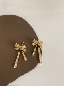 Celestique Cubic Zirconia Studded Contemporary Drop Earrings