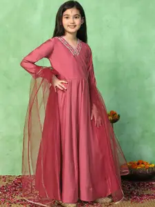 Sangria Girls Fit & Flare Ethnic Dress With Dupatta