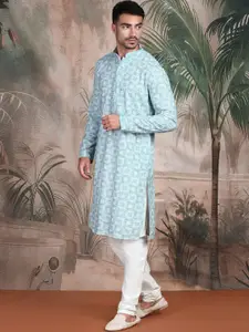 Sangria Geometric Pattern Chikankari Kurta With Sequin