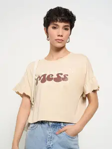 People Print Extended Sleeves Cotton Top