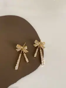 Celestique Cubic Zirconia Studded Contemporary Drop Earrings