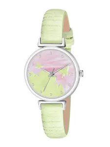 THE SHOPOHOLIC Dial & Leather Straps Analogue Watch AB64-GREEN