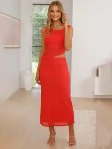 MIAKEE Round Neck Top With Skirt Co-Ords