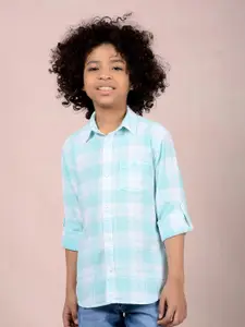 Crimsoune Club Boys Classic Slim Fit Tartan Checks Opaque Checked Casual Shirt