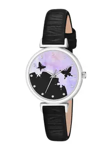 THE SHOPOHOLIC Printed Dial & Leather Straps Analogue Watch AB64-BLACK
