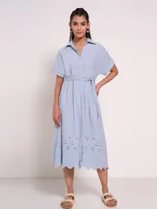 AKKRITI BY PANTALOONS Floral Embroidered Short Sleeves Shirt Midi Dress