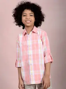 Crimsoune Club Boys Classic Slim Fit Tartan Checks Opaque Checked Casual Shirt