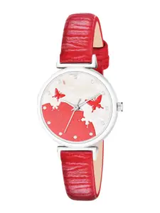 THE SHOPOHOLIC Dial & Leather Straps Analogue Watch AB64-RED