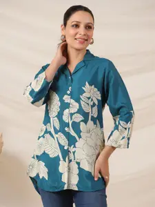 JISORA Floral Print Pure Silk Shirt Style Top