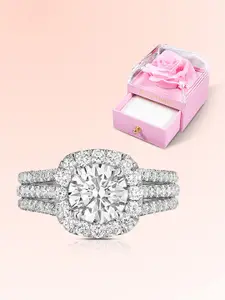 Peora Silver-Plated Cubic Zirconia Stone-Studded Finger Ring With Jewellery Box