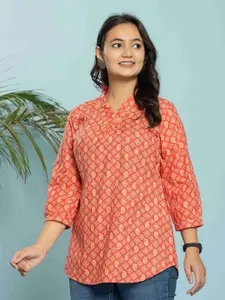 KALINI Paisley Printed V-Neck Kantha Work Pure Cotton Kantha Work Kurti