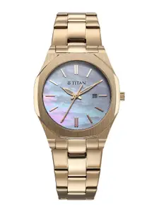 Titan Women Printed Dial & Stainless Steel Bracelet Style Straps Analogue Watch 95295WM01