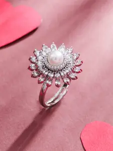 South Temple Jewellery Silver Plated AD Studded adjustable Finger Ring