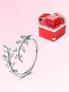 Peora Silver-Plated American Diamond Stone-Studded Finger Ring With Jewellery Box