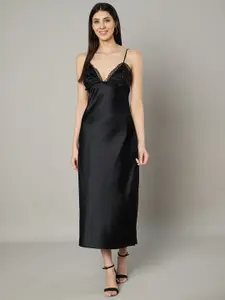 Amagyaa Embellished Satin A-Line Midi Dress