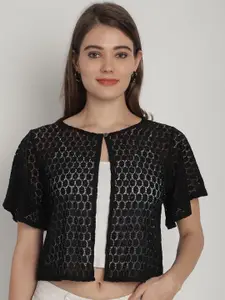 SZN Self Design Round Neck Sheer Shrug