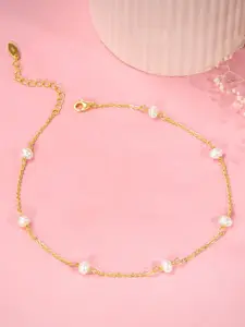 GIVA Gold-Plated Pearls Anklet