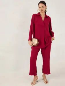 FEMMELLA Shirt Collar Top With Trousers Co-Ords Set