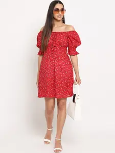 MARC LOUIS Floral Print Flutter Sleeve Fit & Flare Dress