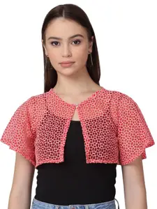 SZN Self Design Round Neck Sheer Cotton Shrug