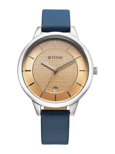 Titan Women Brass Dial & Leather Straps Analogue Watch 2617SL08
