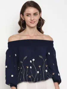 Taurus Embellished Embroidered Off-Shoulder Top