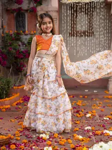 pspeaches Girls Embellished Ready to Wear Lehenga & Blouse With Dupatta