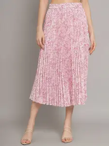 ZWERLON Printed Pleated Midi Skirt