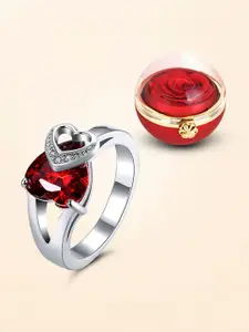 Peora Silver-Plated Crystals Stone-Studded Finger Ring With Jewellery Box