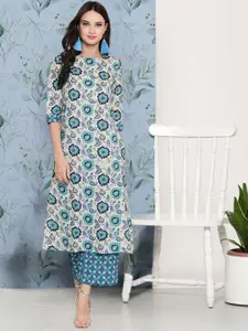 Sera Printed Pure Cotton Round-Neck Top With Palazzos Co-Ords