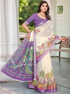 Anouk Floral Zari Linen Blend Saree