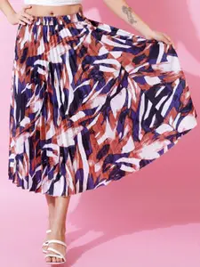 ZWERLON Printed Pleated Midi Skirt
