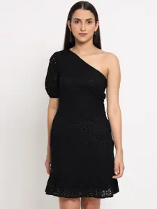 MARC LOUIS Print One Shoulder A-Line Midi Dress