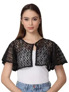 SZN Self Design Round Neck Sheer Cotton Shrug