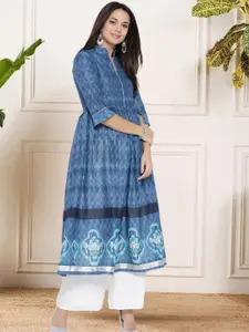 Sera Printed Pure Cotton Mandarin Collar Top With Palazzos Co-Ords