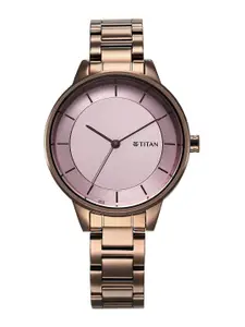 Titan Women Brass Dial & Stainless Steel Bracelet Style Straps Analogue Watch 2648QM02