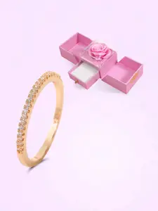 Peora Rose Gold-Plated Cubic Zirconia Finger Ring With Jewellery Box