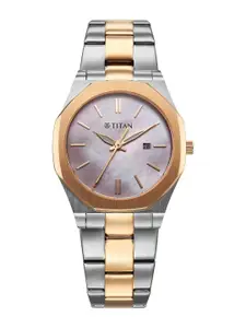 Titan Women Embellished Dial & Stainless Steel Bracelet Style Straps Analogue Watch 95295KM01