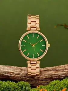 THE SHOPOHOLIC Women Diamond Studded Dial Wrist Watch RT - GREEN