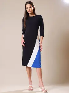 PURVAJA Colourblocked Round Neck Bodycon Dress